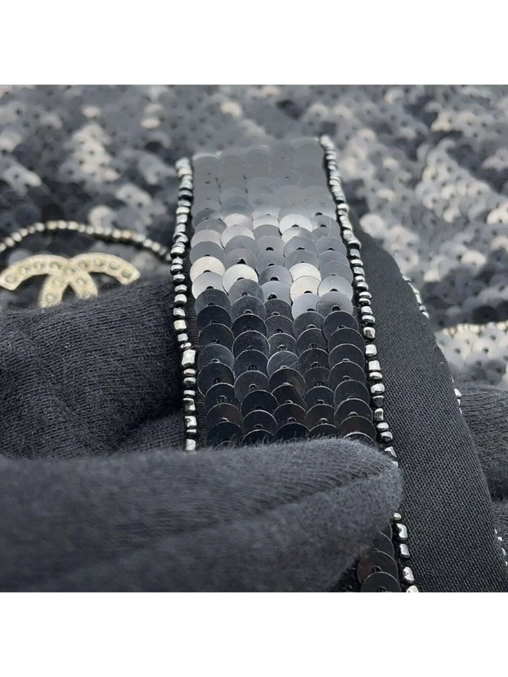 Chanel Handbag Mini CC Logo Sequin Beads Rhinestone Bag Black
